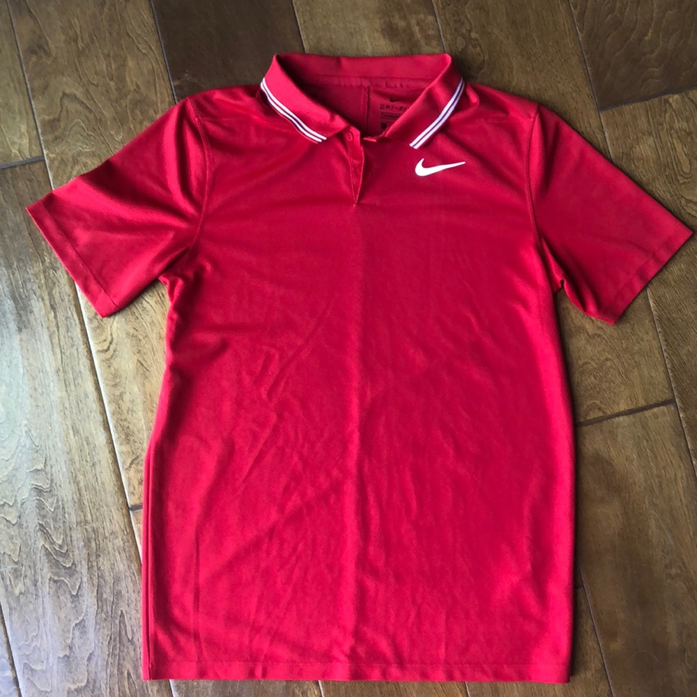 NIKE Dri FIT Golf weave fabric kids red polo / Size XL